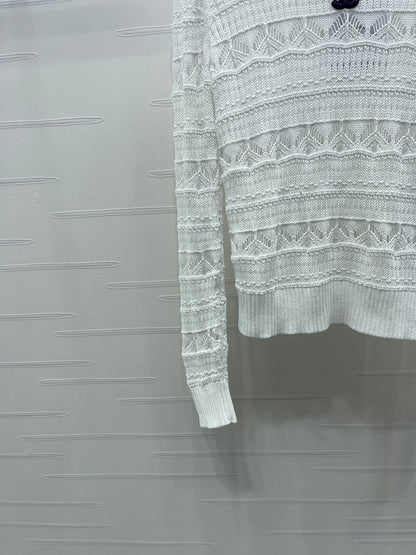 C 25 Spring/Summer Lace-Patterned Knit Long-Sleeve Top