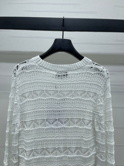 C 25 Spring/Summer Lace-Patterned Knit Long-Sleeve Top