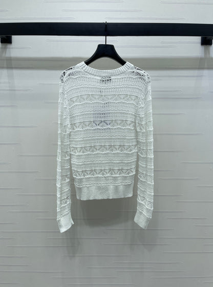 C 25 Spring/Summer Lace-Patterned Knit Long-Sleeve Top