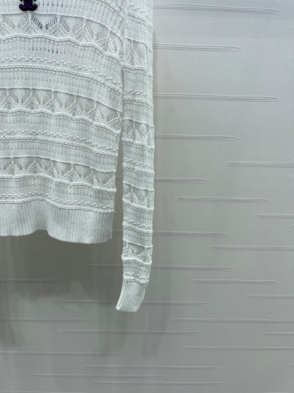 C 25 Spring/Summer Lace-Patterned Knit Long-Sleeve Top