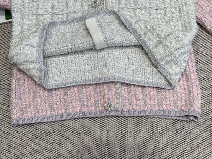 Tweed Beaded Coat Pink White Cotton Acrylic 251307