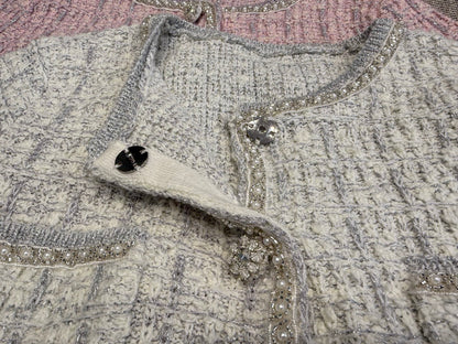 Tweed Beaded Coat Pink White Cotton Acrylic 251307