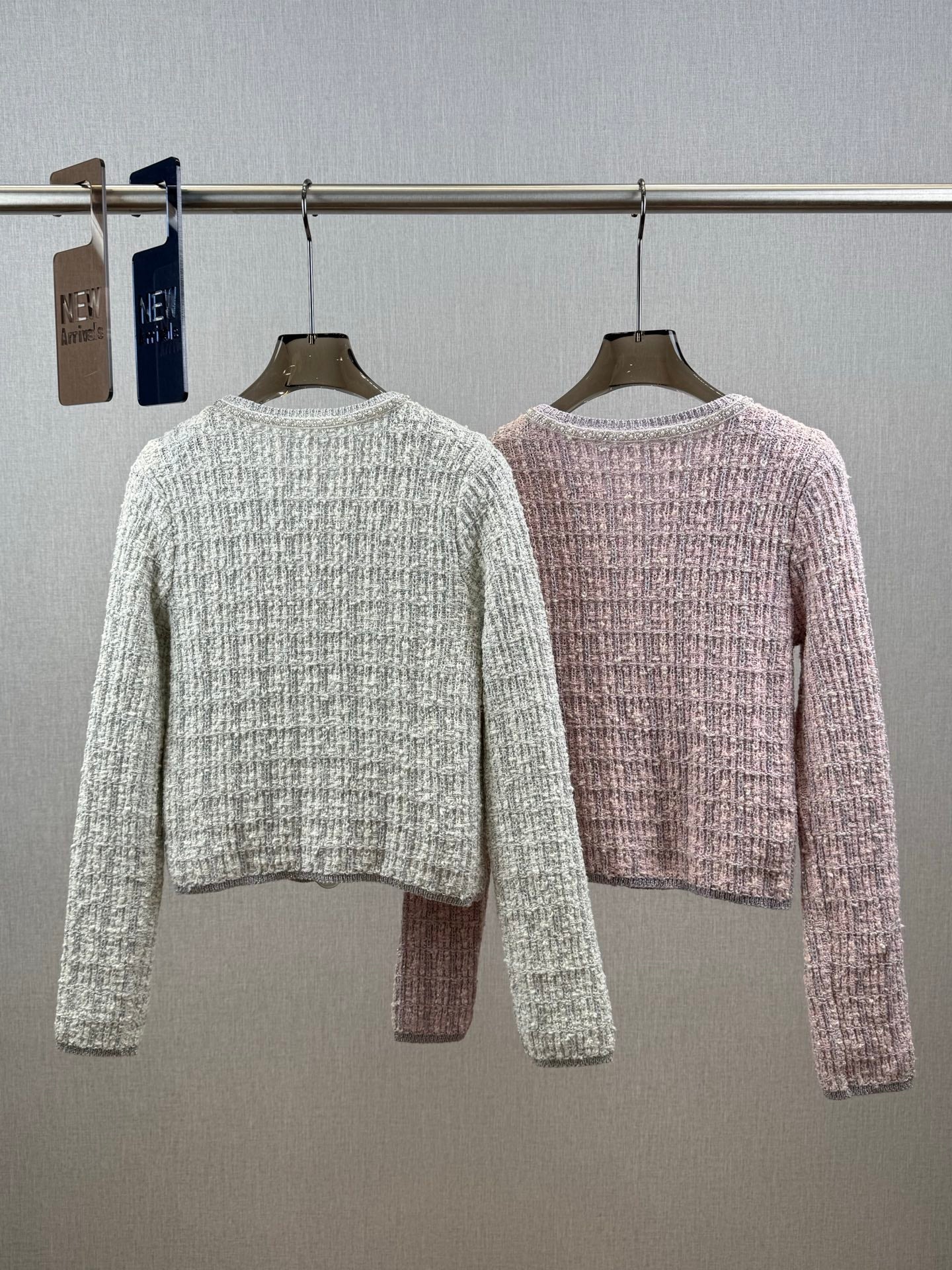 Tweed Beaded Coat Pink White Cotton Acrylic 251307