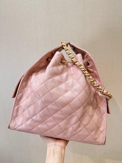 25C Hobo Bags 40cm Pink Grained Calfskin