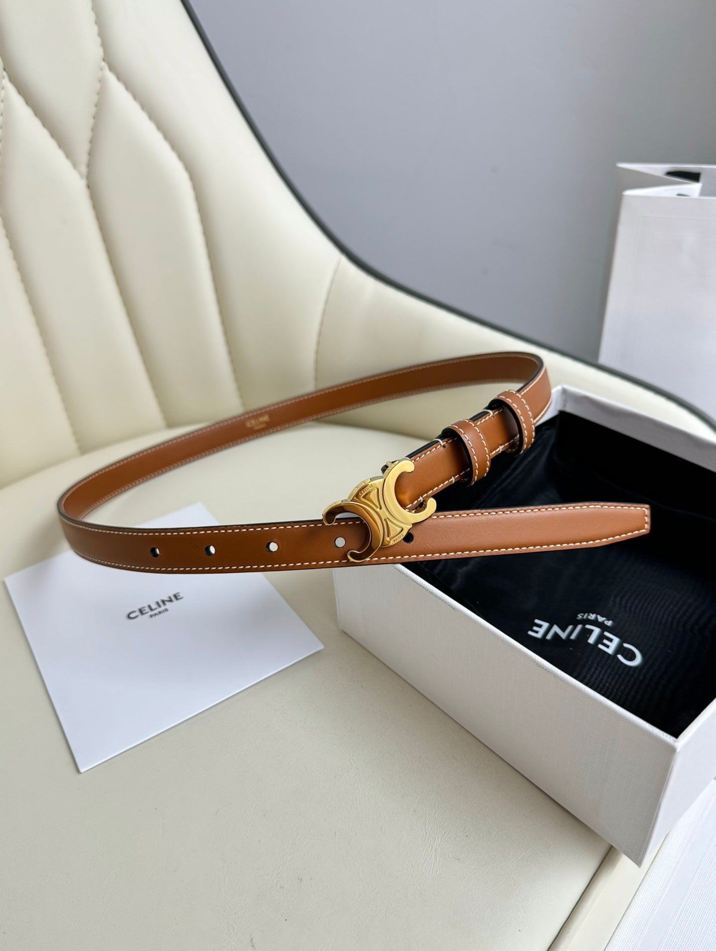 Gold Buckle 18mm Belt Brown Cowhide 179730