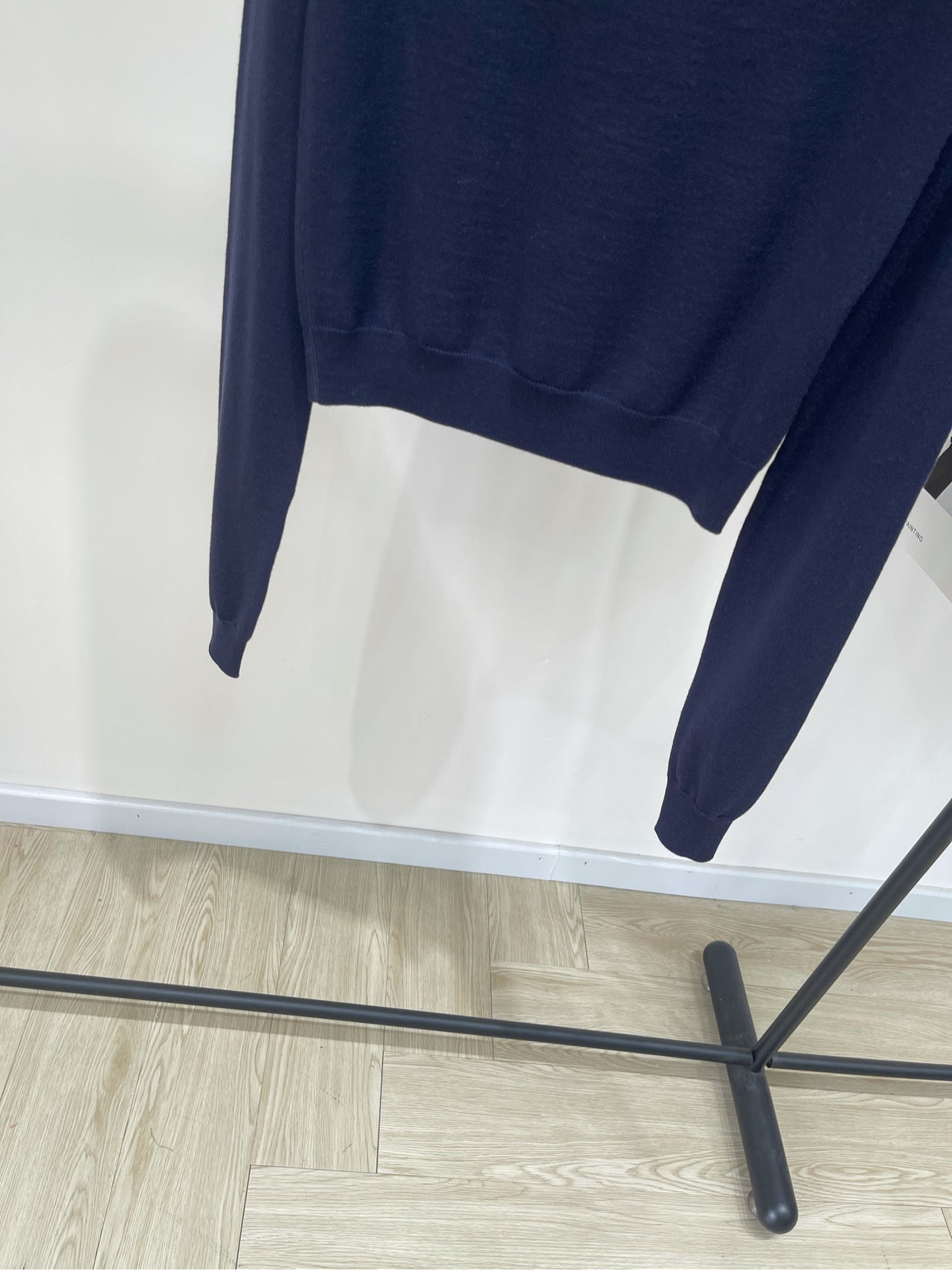 M 25 navy blue long-sleeved sweater with one-shoulder collar