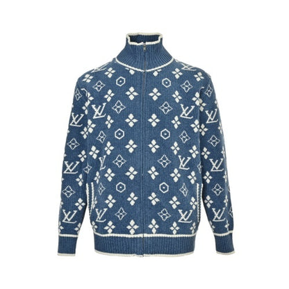 25Fw all-over printed jacquard zipper sweater jacket