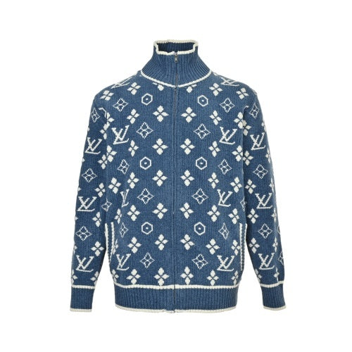 25Fw all-over printed jacquard zipper sweater jacket