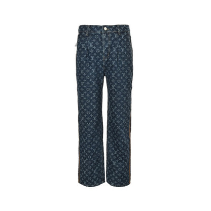 25fw monogram jacquard leather trim jeans