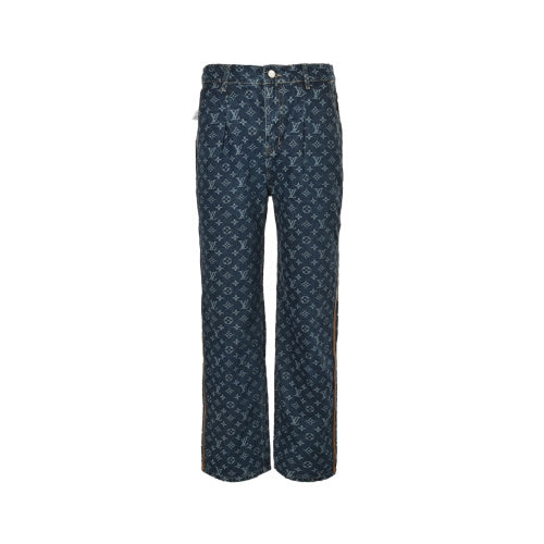 25fw monogram jacquard leather trim jeans