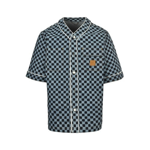 25fw checkered denim short-sleeved shirt