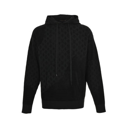 25fw jacquard patchwork knitted hooded sweatshirt