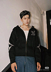 25fw intarsia logo knit zip-up jacket