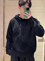 25fw jacquard patchwork knitted hooded sweatshirt