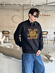 25fw embroidered letter logo crew neck sweatshirt