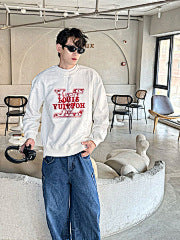 25fw embroidered letter logo crew neck sweatshirt