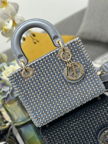 Mini Lady  Bag  Grey Sapphire Pearl decoration Embroidery