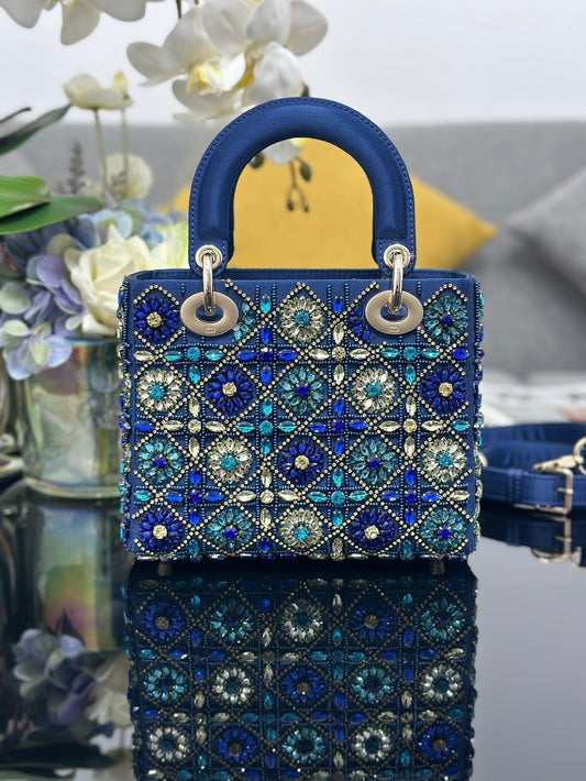 Mini Lady Bag  Blue Sapphire Pearl decoration Embroidery