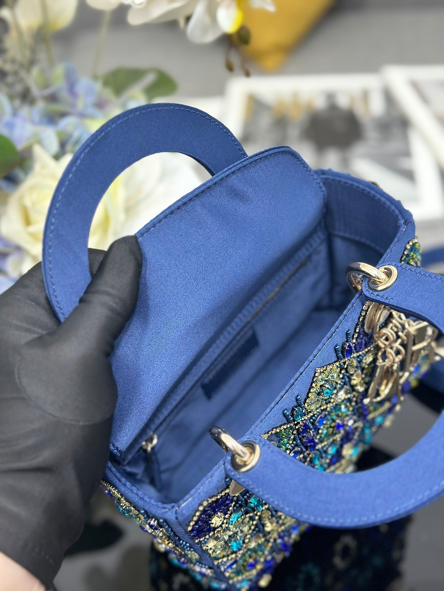 Mini Lady Bag  Blue Sapphire Pearl decoration Embroidery