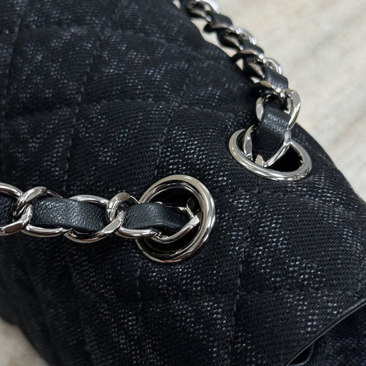 Classic 11.12 Handbag 25.5 Printed Denim & Ruthenium-Finish Metal Black