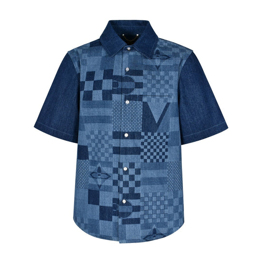 Co branded America's Cup checkerboard denim short sleeved shirt