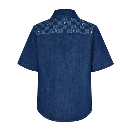 Co branded America's Cup checkerboard denim short sleeved shirt