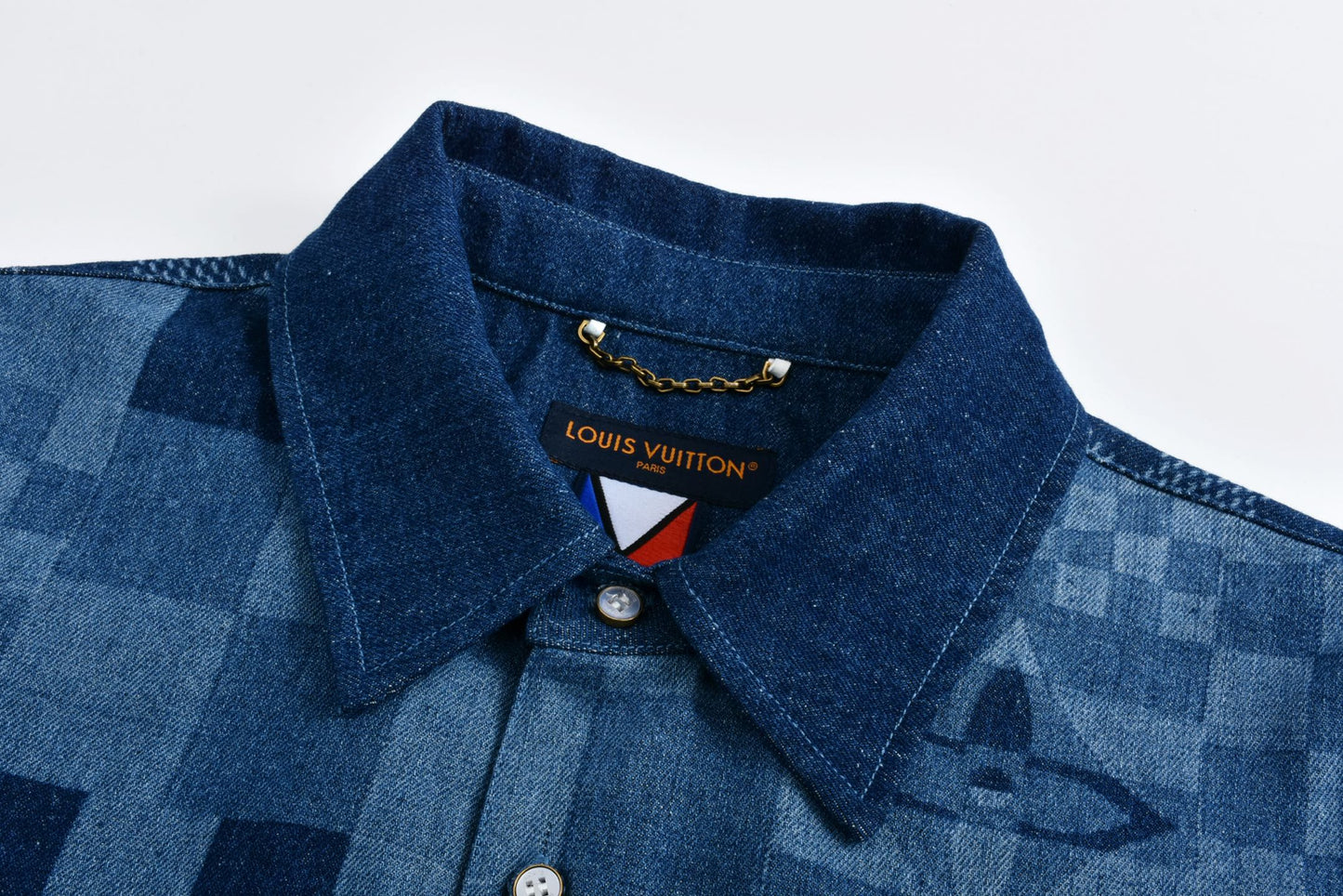 Co branded America's Cup checkerboard denim short sleeved shirt