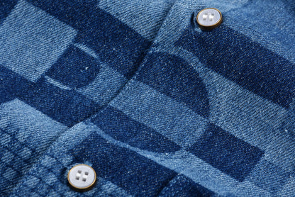 Co branded America's Cup checkerboard denim short sleeved shirt