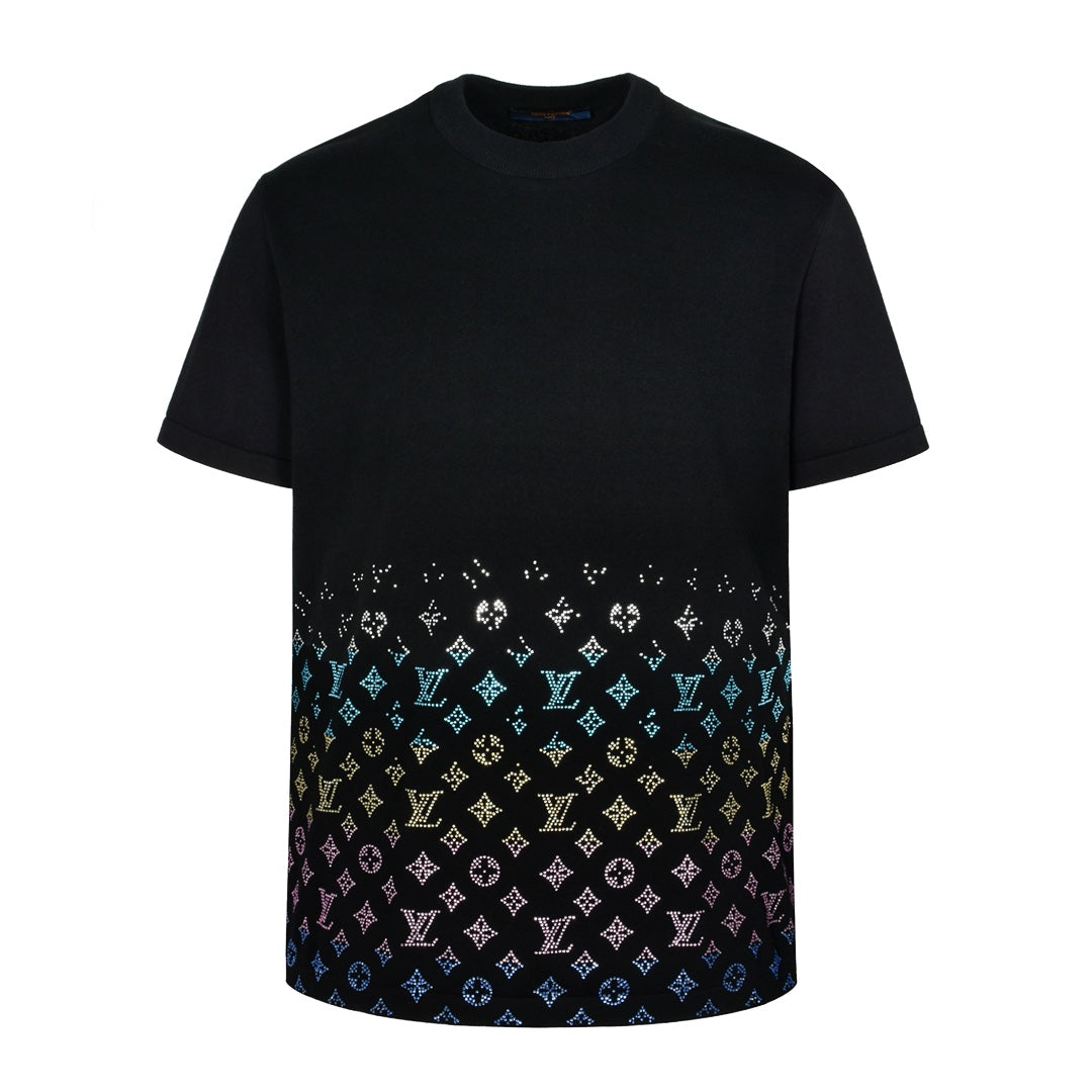 25ss gradient vintage color diamond knitted short sleeved shirt