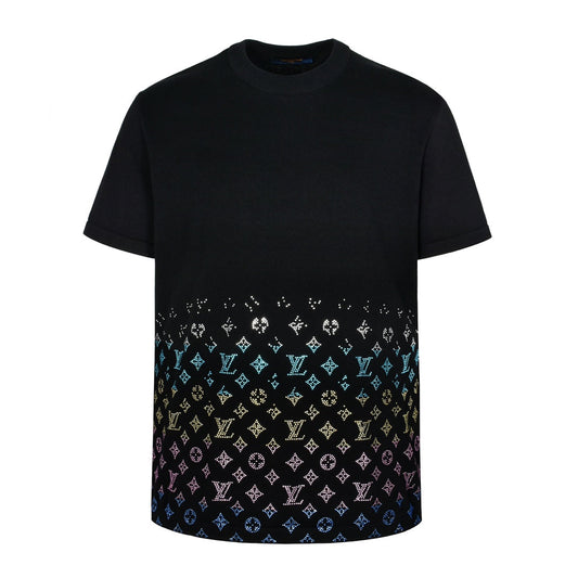 25ss gradient vintage color diamond knitted short sleeved shirt