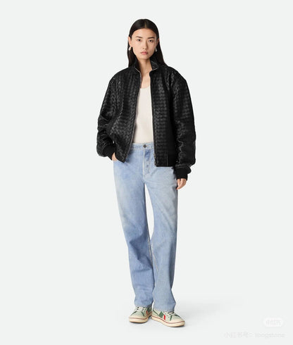 Bo 24fw woven leather jacket