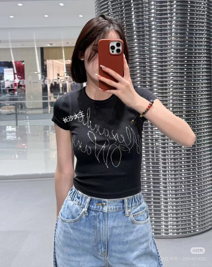 Ale 25ss rhinestone t-shirt
