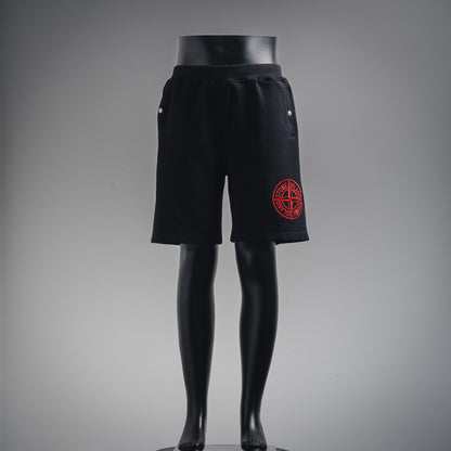 25ss Black and red badge embroidered shorts