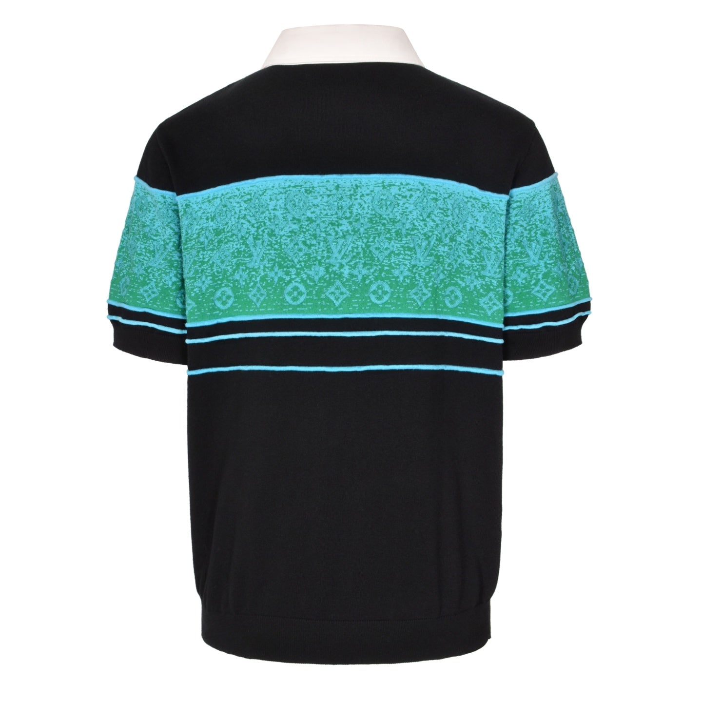 25SS Black and green color blocked jacquard logo knitted polo shirt