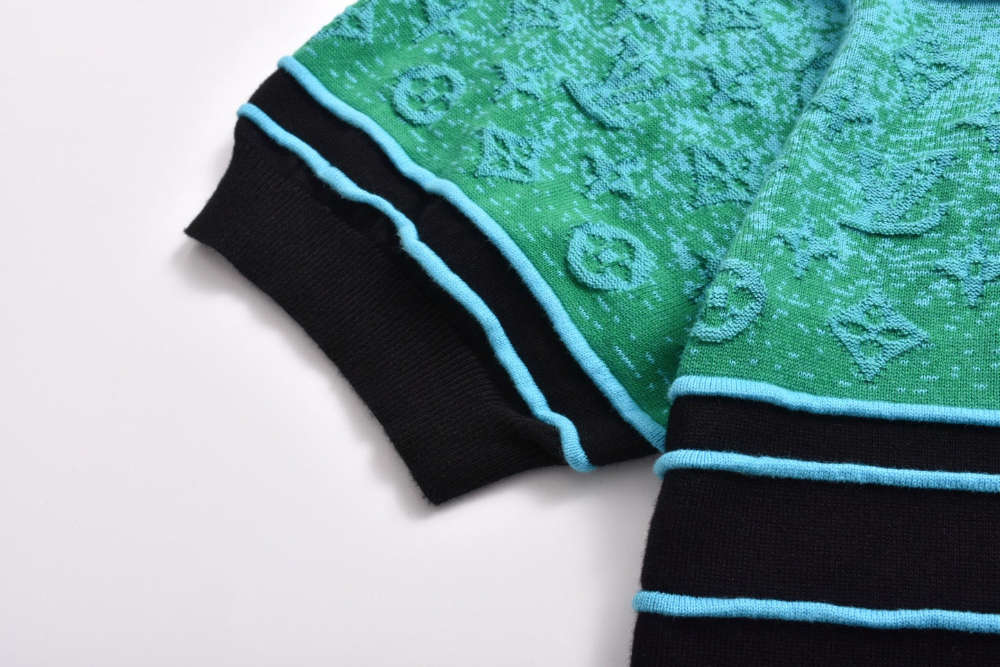 25SS Black and green color blocked jacquard logo knitted polo shirt