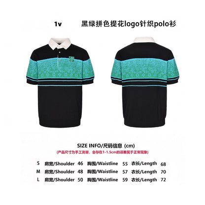 25SS Black and green color blocked jacquard logo knitted polo shirt