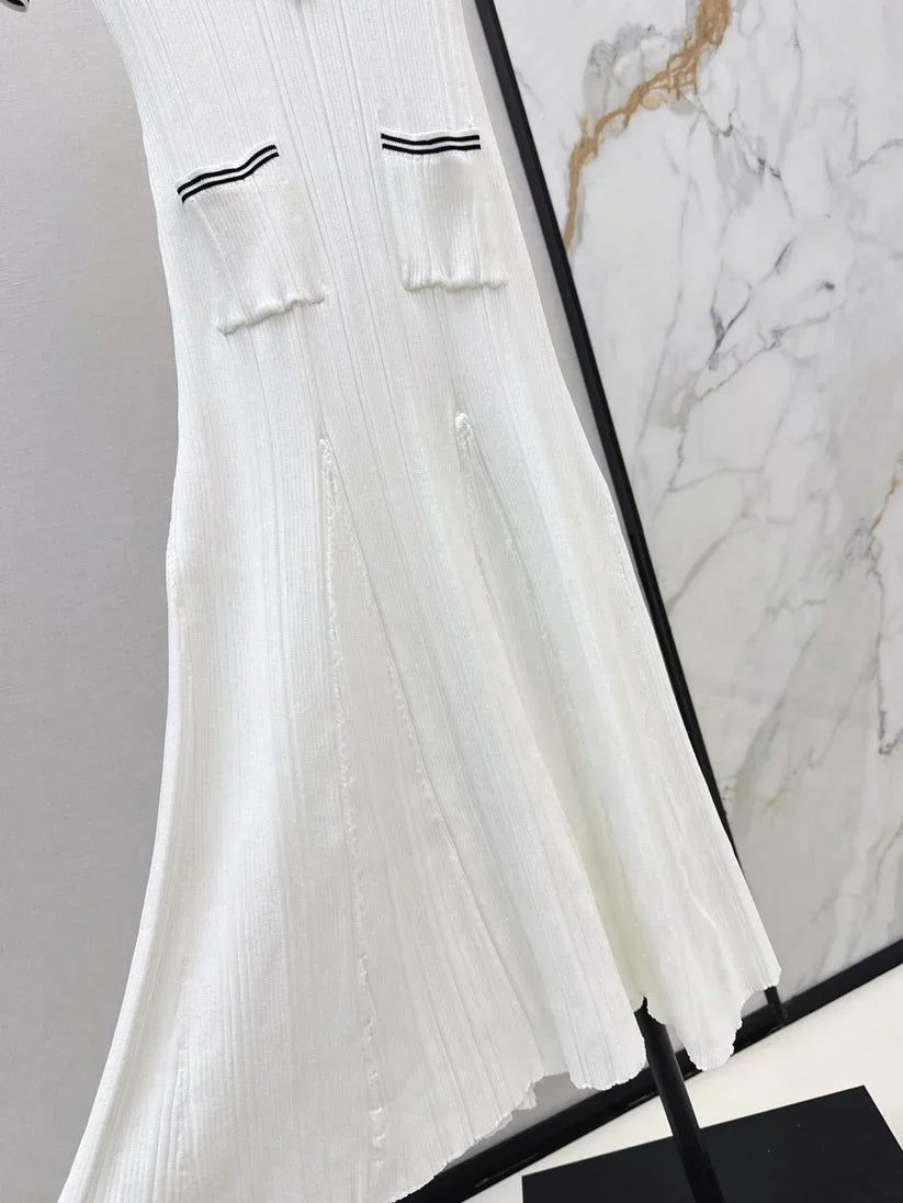 Chic Gold Button Ribbed Knit Dress