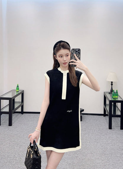 2025 new product Black and white vest dress