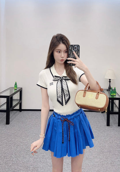 2025 new product Bow knitted short sleeves