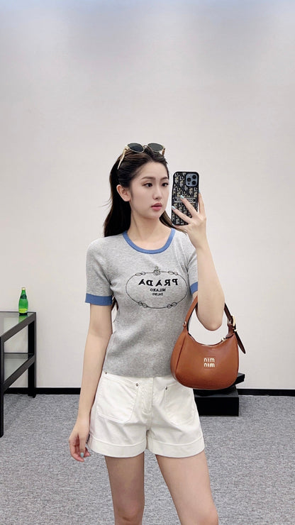 25 new product Embroidered knitted short sleeves