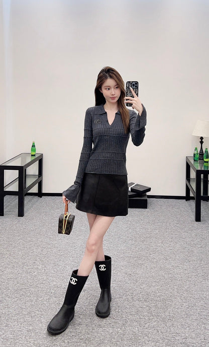 25 New Arrival Lapel Knit Top