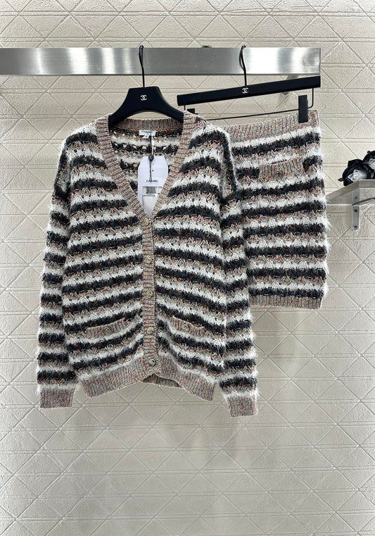 25 New Arrival Knitted Cardigan and Skirt Set